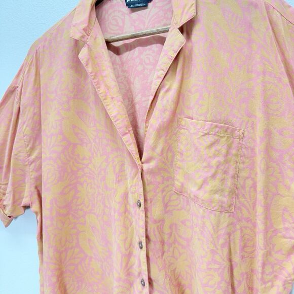 Prana Iguala Camp Shirt Womens Size XL Rayon Flowy Cropped Orange Tropical - Picture 5 of 11